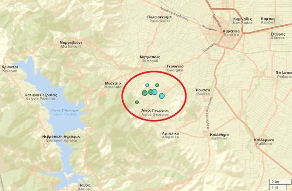 Αλλεπάλληλες ασθενείς σεισμικές δονήσεις καταγράφονται το Σάββατο (9/3) κοντά στην Καρδίτσα