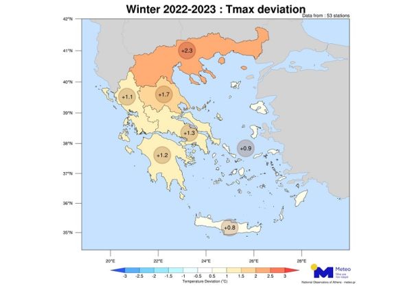 Εθνικό Αστεροσκοπείο: Σε πολύ υψηλά επίπεδα κυμάνθηκε η θερμοκρασία τον φετινό χειμώνα στην Ελλάδα