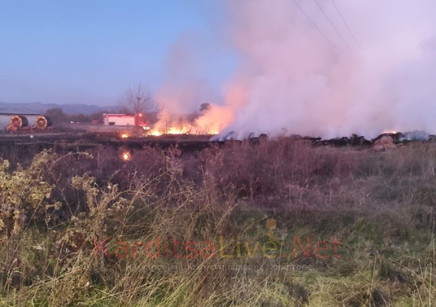 Πυρκαγιά σε δέματα με ζωοτροφές στην περιοχή των Καλυβακίων του Δήμου Παλαμά (+Φωτο +Βίντεο)