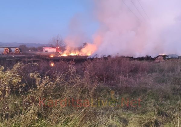 Πυρκαγιά σε δέματα με ζωοτροφές στην περιοχή των Καλυβακίων του Δήμου Παλαμά (+Φωτο +Βίντεο)