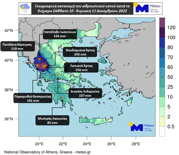 Πάνω από 300 χιλιοστά βροχής συνολικά δέχθηκαν περιοχές της Άρτας από την κακοκαιρία &quot;Gaia&quot;