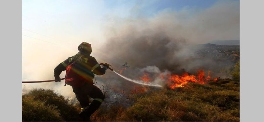 Ισχυρές πυροσβεστικές δυνάμεις σε πυρκαγιά σε χορτολιβαδική έκταση στη Συκεώνα