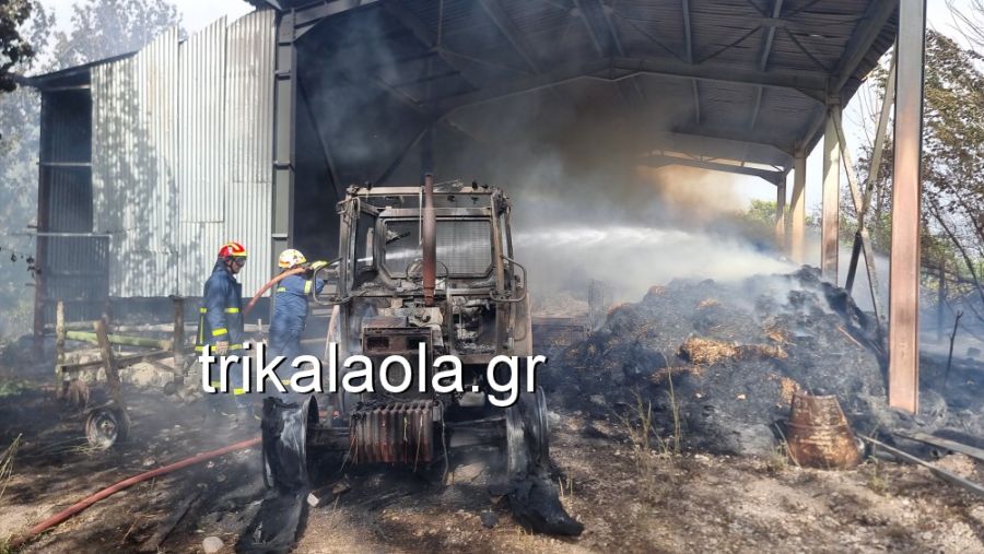 Τρίκαλα: Κάηκε ολοσχερώς κτηνοτροφική μονάδα με ζώα, τρακτέρ και εξοπλισμός (+Φωτο)